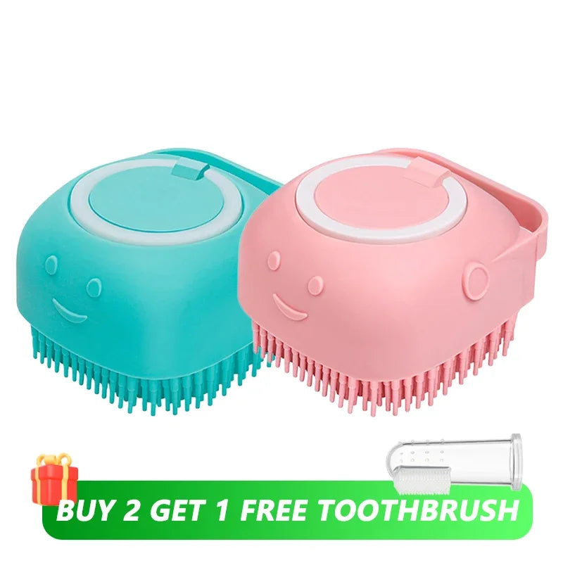 Dog Bathing Brush with Shampoo Dispenser – Soft Silicone Pet Grooming Tool for Dogs & Cats