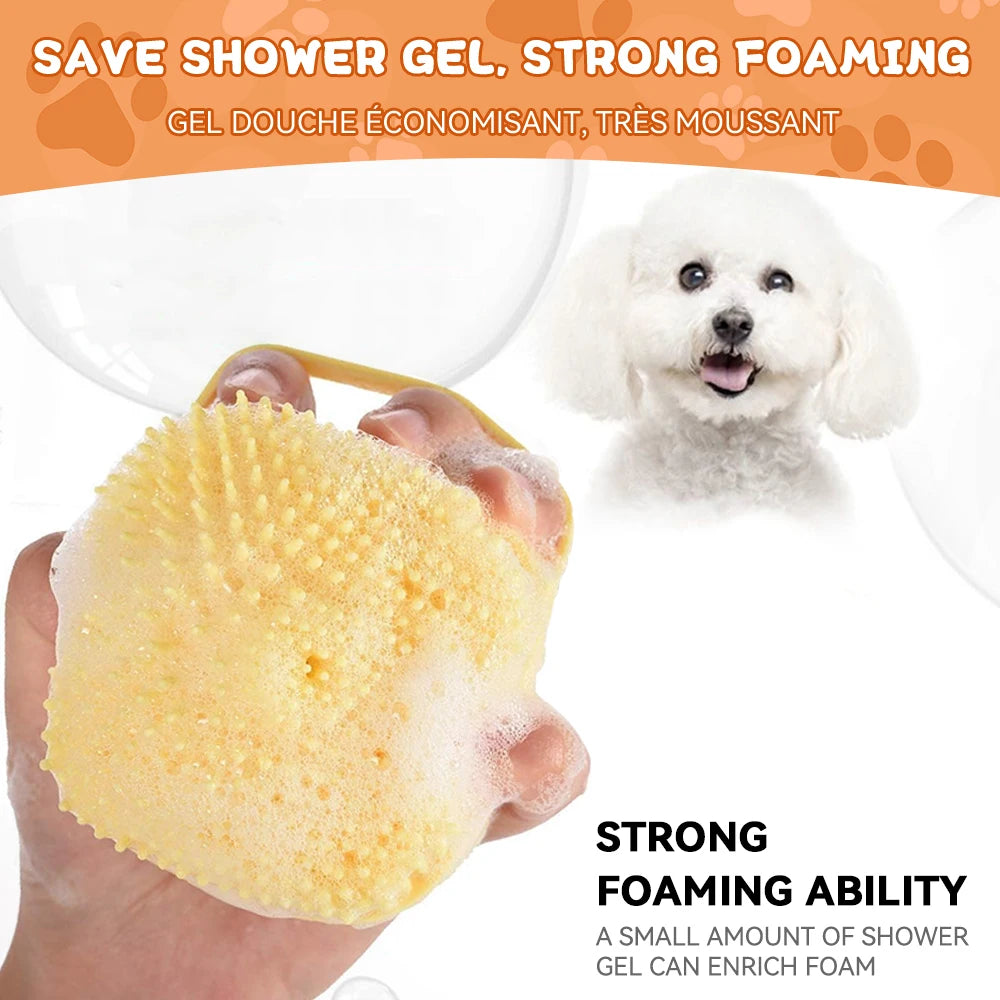 Dog Bathing Brush with Shampoo Dispenser – Soft Silicone Pet Grooming Tool for Dogs & Cats