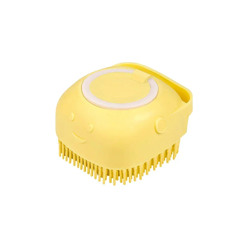 Dog Bathing Brush with Shampoo Dispenser – Soft Silicone Pet Grooming Tool for Dogs & Cats