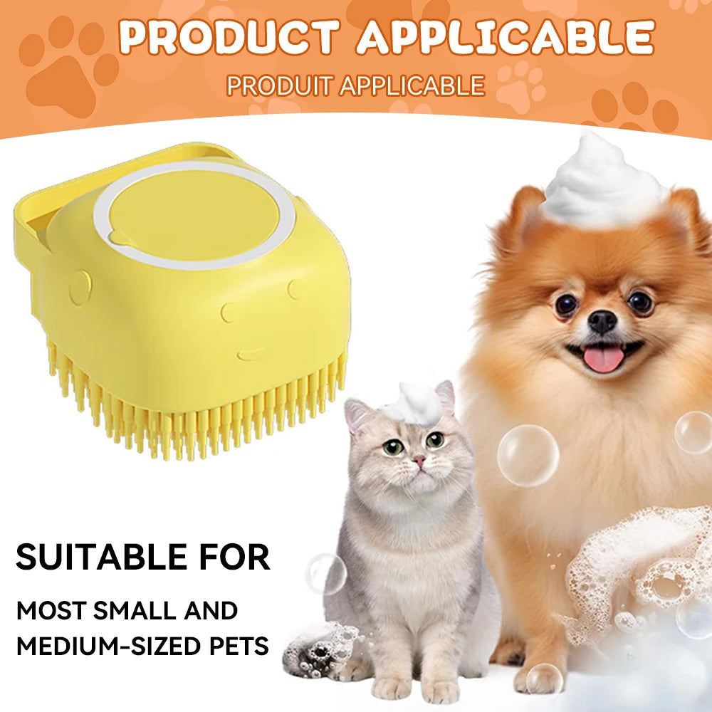 Dog Bathing Brush with Shampoo Dispenser – Soft Silicone Pet Grooming Tool for Dogs & Cats
