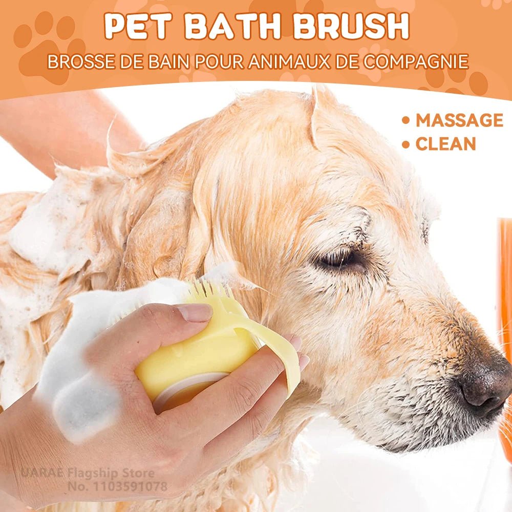 Dog Bathing Brush with Shampoo Dispenser – Soft Silicone Pet Grooming Tool for Dogs & Cats - ilvpets