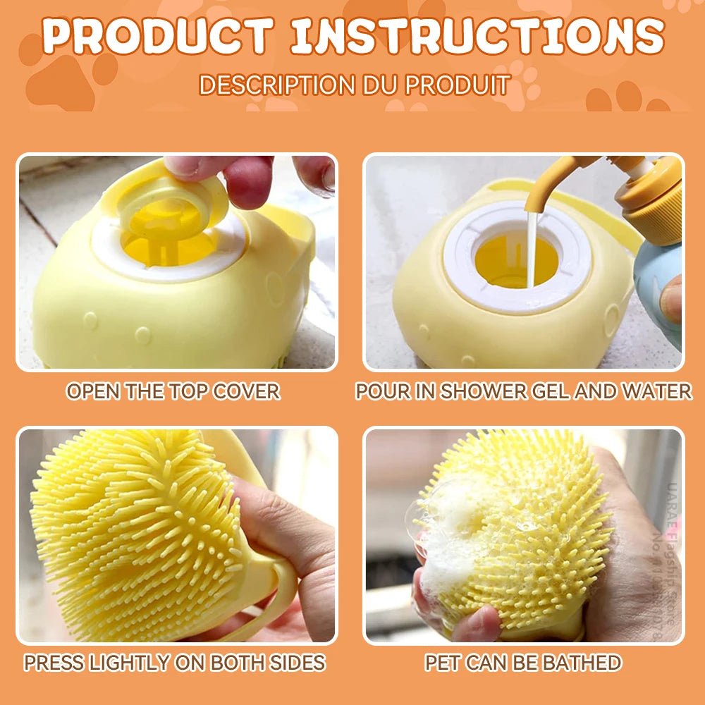 Dog Bathing Brush with Shampoo Dispenser – Soft Silicone Pet Grooming Tool for Dogs & Cats - ilvpets