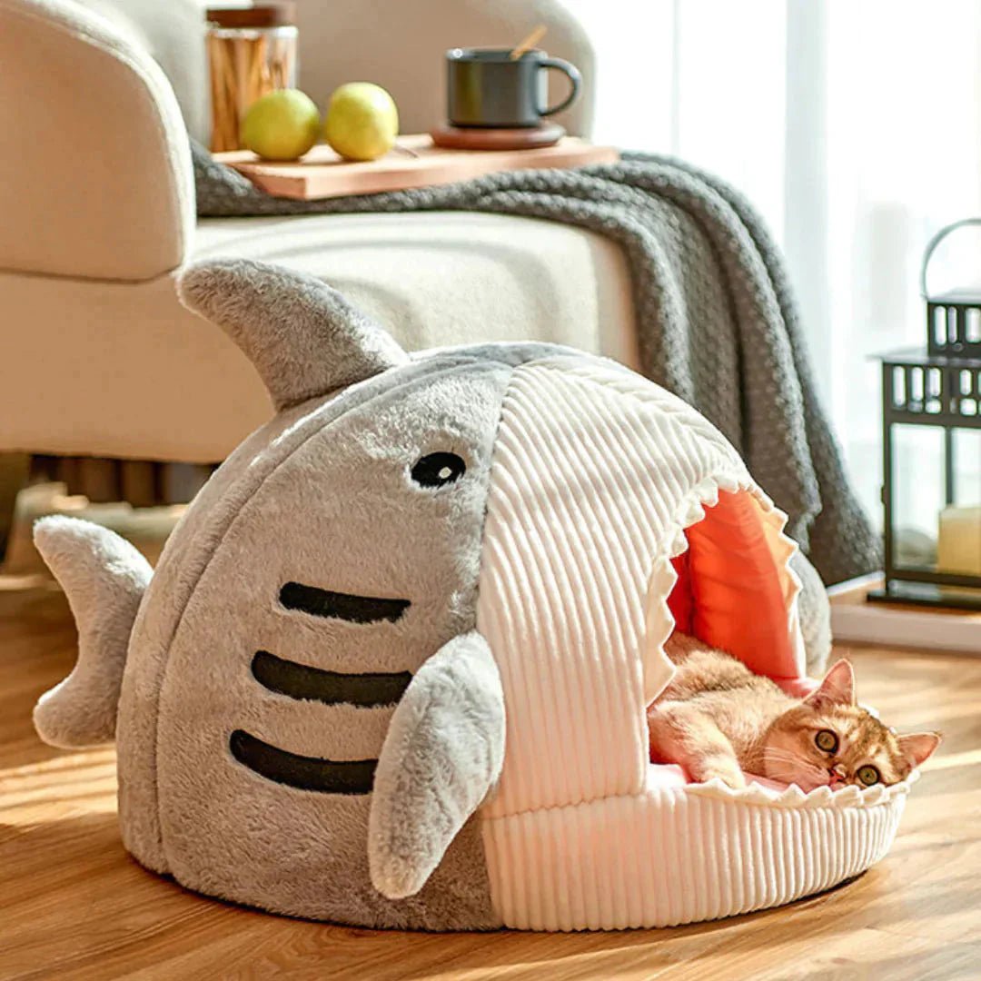 Shark Pet Bed | Cozy Plush Cat & Dog Sleeping Cave - ilvpets