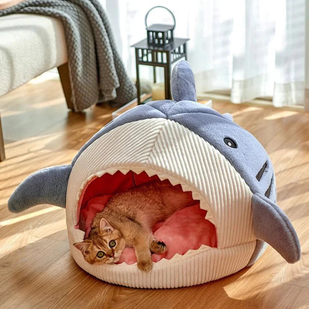 Shark Pet Bed | Cozy Plush Cat & Dog Sleeping Cave - ilvpets