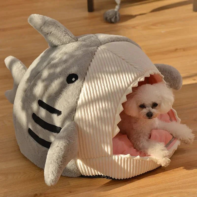 Shark Pet Bed | Cozy Plush Cat & Dog Sleeping Cave - ilvpets