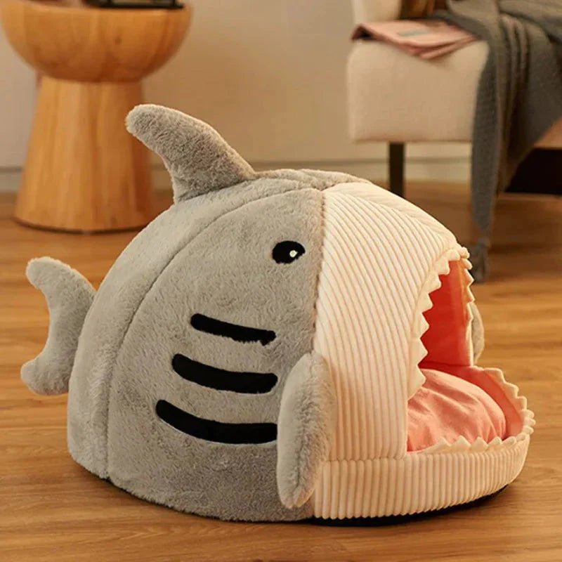 Shark Pet Bed | Cozy Plush Cat & Dog Sleeping Cave - ilvpets