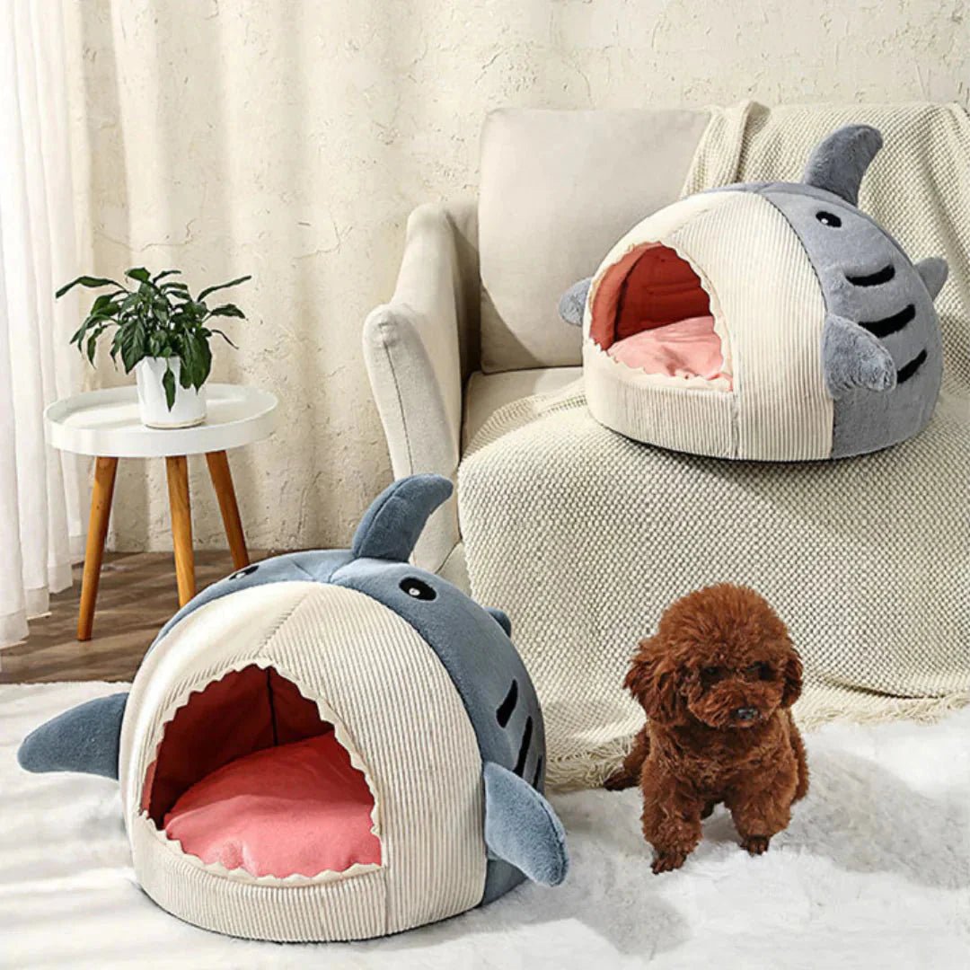 Shark Pet Bed | Cozy Plush Cat & Dog Sleeping Cave - ilvpets