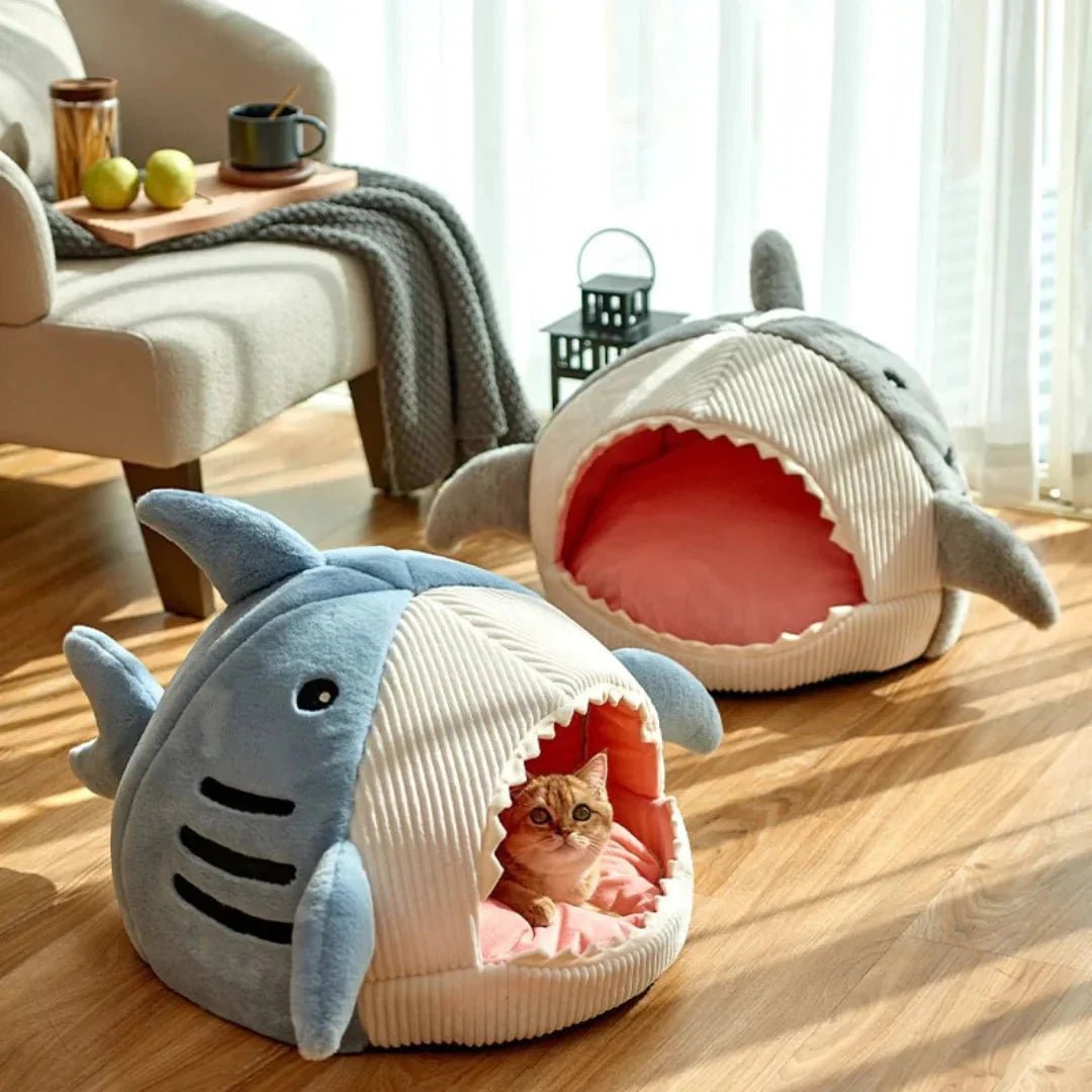 Shark Pet Bed | Cozy Plush Cat & Dog Sleeping Cave - ilvpets
