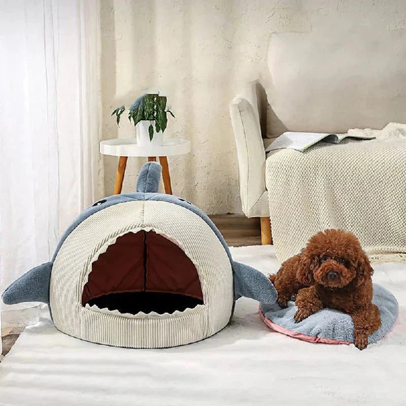 Shark Pet Bed | Cozy Plush Cat & Dog Sleeping Cave - ilvpets