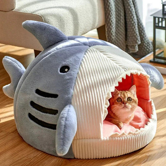 Shark Pet Bed | Cozy Plush Cat & Dog Sleeping Cave - ilvpets